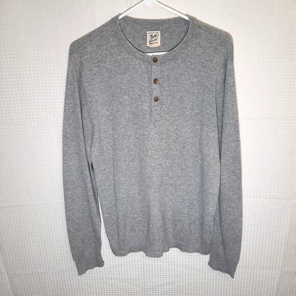 Lucky Brand Men’s L Gray Waffle Knit Henley Shirt 3-Button Long Sleeve No Tags - Picture 1 of 6